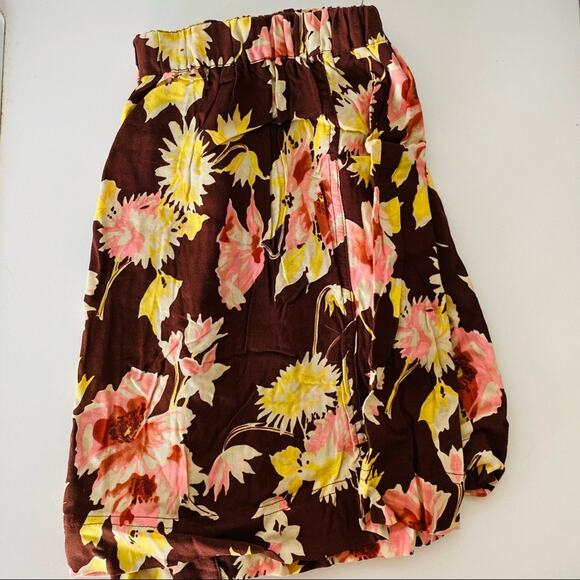 VINTAGE Y2K Brown Pink Floral Mini Skirt High Or Low Rise Elastic Loose Flowy L - Picture 6 of 9